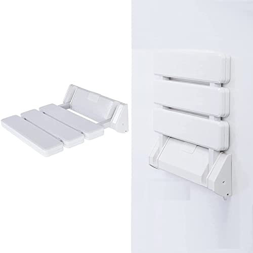 Duschsitz Klappbar Wandmontage Duschklappsitz mit rutschfeste Sitzfläche Duschhocker Wasserdichter Badsitz Faltbar Badestuhl für Spa Sauna Balkon Badezimmer, Weiß, Belastbar bis 130 kg