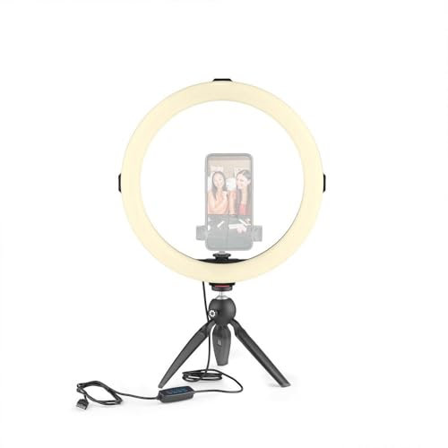 JOBY Beamo Ring Light 12'' HandyPod Starter Kit, LED Selfie Licht, Handy Ringlicht mit 3 Modi und 10 Helligkeitsstufen, Handy Stativ mit Ringlicht, mit Flexiblem Stativ für Smartphones, zu 1kg