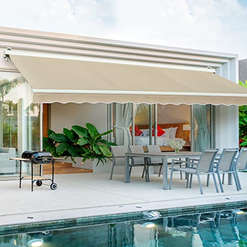 Diensweek 15'x10' Patio Awning Retractable, Fully Assembled Motorized Electric Commercial Grade - Quality 100% Dope-Dyed Acrylic Window Door Sunshade Shelter - Deck Canopy Balcony (15'x10', Beige)