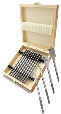 Flachfräsbohrer Satz 13tlg. 6-8-10-12-13-14-16-17-18-19-20-22-25 mm im Holzkasten