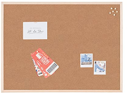 Bi-Joy Tableau d'Affichage en Liège Double Face, avec cadre en bois, punaises inclus (80 x 60 cm)