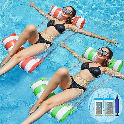 Amaca Gonfiabile adulti,4 in 1 Gonfiabile Letto Galleggiante,Materassini per Piscina, Amaca di Acqua Materassino Amaca Gonfiabile Piscina per Amaca Da Mare sulla spiaggia (Verde+arancio)