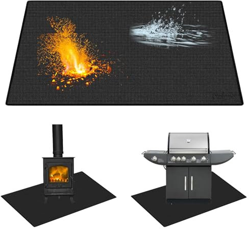 Leerweii Feuerfeste Unterlage 100 x 150 cm, Grillunterlage Faltbare Grillmatte Bodenschutz Hitzebeständig bis 1800°F Silikon-Glasfaser Grillteppich Bodenschutzmatte Grillmatte für Gasgrill