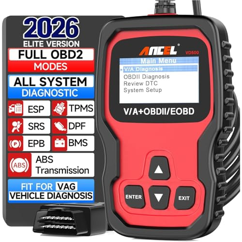 ANCEL OBD2 Diagnosegerät für VW/Audi/Skoda/Seat Fahrzeuge, Fehlercode Auslesegerät mit EPB Öl TPS Reset, Vollsysteme Diagnose, KFZ Diagnosegerät für alle VAG 2000-2020 Fahrzeuge