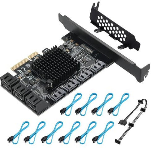 Tarjeta PCIE 4X SATA de 10 Puertos Con Cables y Soporte de Perfil Bajo - Controlador a 6 Gbps, Tarjeta de Expansión