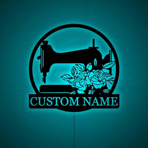 Custom Floral Sewing Machine Wall Art, Sewing Machine Sign, Quilting Wall Hanging, Tailor Salon Room Sign, Gift for Mom Grandma Mother, Birthday Xmas Christmas Gifts, RGB 16 Colors Changing