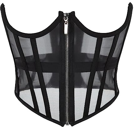 Générique Overbust bustier corset Tissu maille gothique chaud sexy punk évider lingerie costume Corset en maille avec baleines en acier robuste pour femme