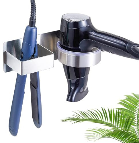 WAYASI Hair Dryer Holders, Straighteners Holder Wall Mount, SUS304 Stainless Steel Hair Tools Organiser, Adhesive Curling Iron Holder for Bathroom Barber Shop, Straightener Storage for Dressing Table