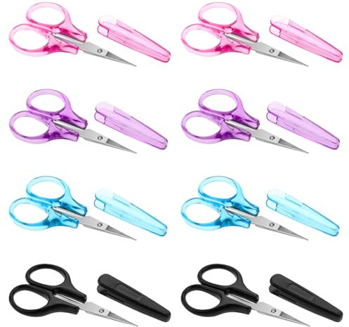 Schere Set, 8 Stück Edelstahl Allzweckschere mit Schutzhülle Bunt Kleine Bastelschere Mini High Precision Details Schere Präzise Gerade Feine Spitzen Design für Papier Schneiden Scrapbooking