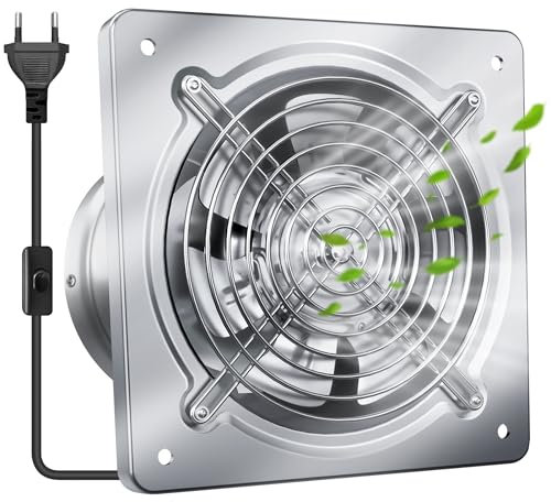 Yrichtra Estrattore Aria Industriale 150mm per Bagno e Cucina, Ventola Aspirazione Silenziosa 525 m³/h, Aspiratore Anti-Umidità e Odori da Parete con Spina EU, Argento