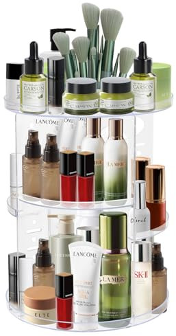 FHISKUNYU Organisateur de Maquillage Tournant 360° Transparent – Porte-Rouge à Lèvres, Ombre à Paupières et Pinceaux – Boîte de Rangement Élégante pour Bureau, Salle de Bain, Chambre ou Commode