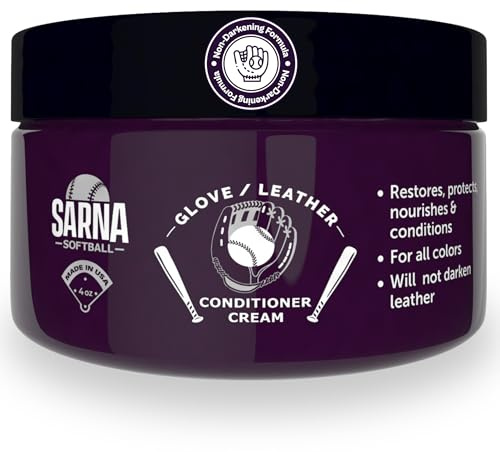 SARNA BASEBALL Softball Glove Conditioner, Cream, 4 Oz – Keep Gloves Soft & Game-Ready – Fast-Absorbing Without Darkening & Non-Greasy Care – Leather Glove Conditioner for Softball/Baseball Gear