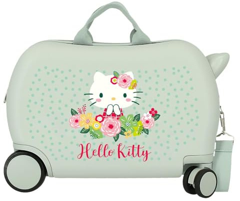 Hello Kitty Floreale Valigia per Bambini Blu Rigida ABS Chiusura a combinazione laterale 4 Ruote Bagagli a Mano, Verde, Taglia unica, Valigia per bambini