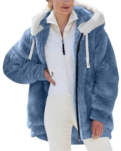 Chaquetas de forro polar mullidas para mujer con cremallera completa, suaves, tipo oso de peluche, cómodas, abrigos cálidos y gruesos de invierno, con sudadera con capucha sherpa, suéter casual para