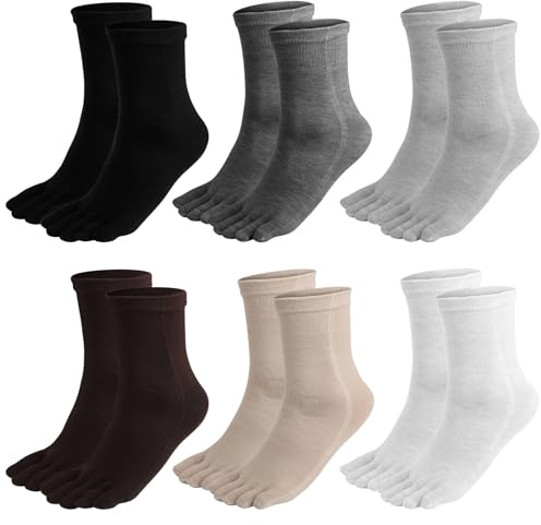 ZRUEWOT 6 pares de calcetines de dedo de algodón 35-40 con dedos para mujer, suaves, transpirables, adecuados para el día a día y el deporte