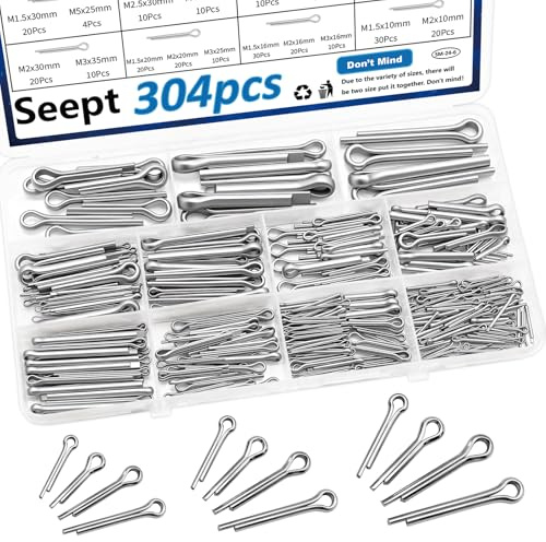 Seept 304Pcs Cotter Pins 24-Sizes 304 Stainless Steel Cotter Pins Assortment Kit Used for Hitch Lock System, Trucks, Engine Repair
