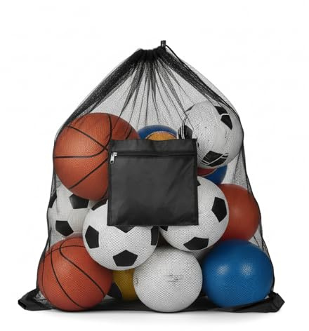 QfwdfcTrenz Heavy Duty Sports Ball Bag, 40 X 30 Drawstring Sport Equipment Storage Bag, Extra Large Soccer Ball Bags for Basketball, Volleyball, Gym Equipment, Swimming Gear
