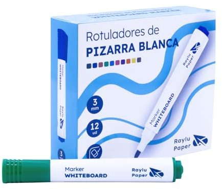 Raylu Paper 12 Pennarelli per Lavagna Bianca Cancellabile Verde, Punta Tonda 3 mm, Cancellazione a Secco, Atossici, per Lavagna Bianca e Lavagna Magnetica (Verde, 12 pezzi)