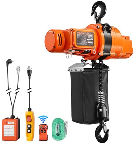 VEVOR 1100 lbs Electric Chain Hoist, 20ft Lifting Height, 120V 60Hz Single Phase Overhead Crane w/ 328ft Wireless & 15ft Wired Remote Control, Power Electric Hoist for Factories, Warehouses, Garages