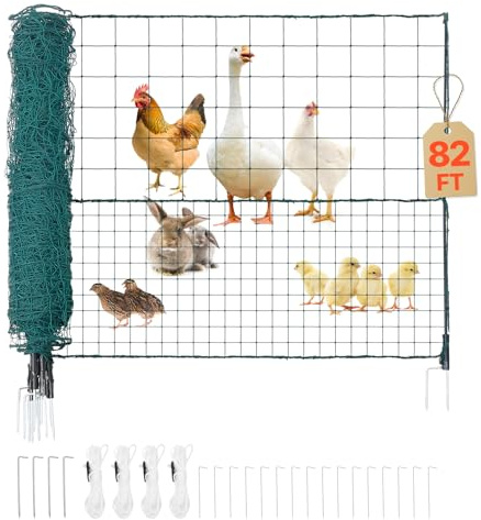 VEVOR Begrenzungszaun 25x1,05 m, Weidezaun aus PE, Mobiler Hundezaun mit Doppelspitzenpfählen & Abspannseilen, Hühnerzaun, Gartenzaun, Campingzaun für Hunde, Hühner, Pflanzen, Außenbereiche