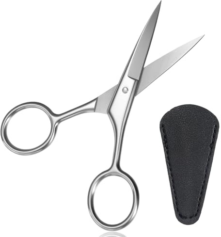 Small Eyebrow Scissors Grooming Shears Professional Stainless Steel Nose Hair Trimmer for Hair Mustache Eyelashes Brow Beard for Men and Women(with Protective Case)