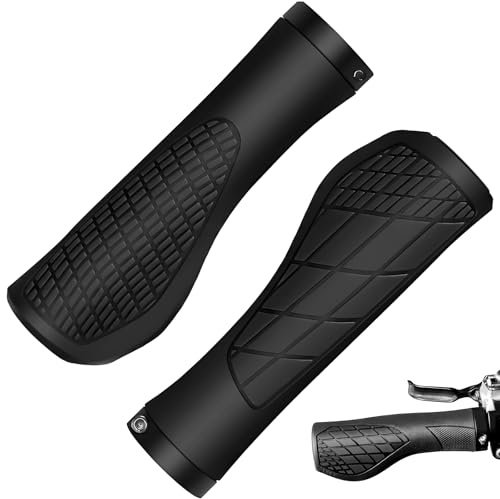 Puños Bicicleta MTB Ergonómicos, 1 Par de Puños Manillar Bicicleta Antideslizantes de Caucho, Empuñadura Bicicleta para Montaña, BMX, Bici Plegable y Urbana, Negro