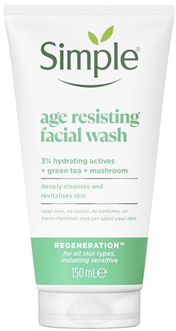Simple Regeneration Age Resisting Facial Wash with green tea and prebiotic cleanser for revived and revitalised skin 150 ml