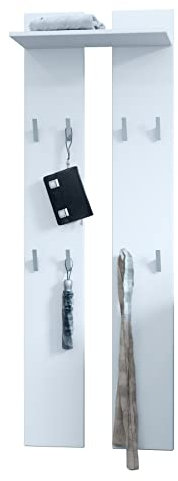 Vladon Wandpaneel 170, Made in Germany, Garderobenpaneel bestehend aus 2 Paneelen und 1 Ablagefläche, Weiß matt (57 x 170 x 20 cm)