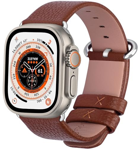 Fullmosa Kompatibel mit Apple Watch 11 10 Armband 46mm, Ledderarmband für iwatch Series 11 10 9 8 7 6 5 4, SE 3/2/1 44mm, Ultra 3/2/Ultra 49mm, Braun