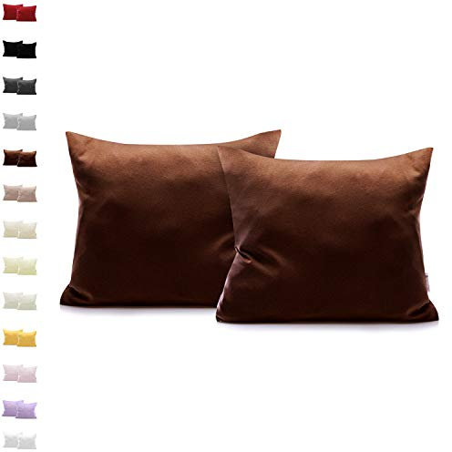 DecoKing 2 Kissenbezüge 50x60 cm Jersey Baumwolle Reißverschluss braun Amber