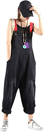 Bigassets Damen Jeans Latzhose Ärmellos Overalls Jumpsuits Style 1 Black