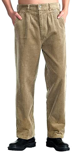 IDEALSANXUN - Pantaloni da Uomo in Velluto a Pieghe, Gamba Dritta, Spessi e Sciolti - Kaki - 54
