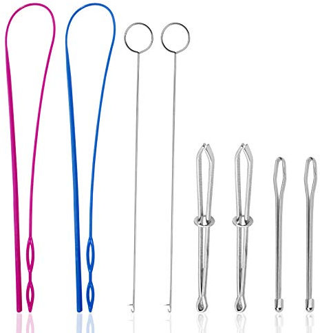 SourceTon Nähschlaufen-Set, 8-teilig: 2 flexible Kunststoff-Kordelzugeinfädler, 2 Edelstahl-Nähschlaufenwender, 2 Metall-Kordeleinfädler und 2 Metall-Pinzetten