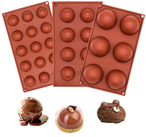 3Pcs Semi Sphere Chocolate Moulds, Sphere Silicone Mould, Chocolate Ball Mould, Chocolate Mould for Making Hot Chocolate Bombs, Cake Decoration, Jelly, Pudding (6,8,15 Holes)