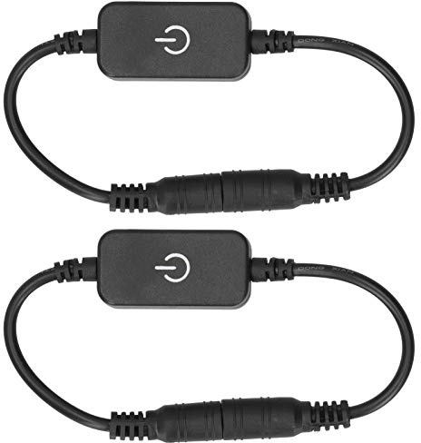 2pcs Mini LED Strip Touch Dimmer 1ft Cord Single Colour Dimming On Off Switch Controller DC 12V-24V