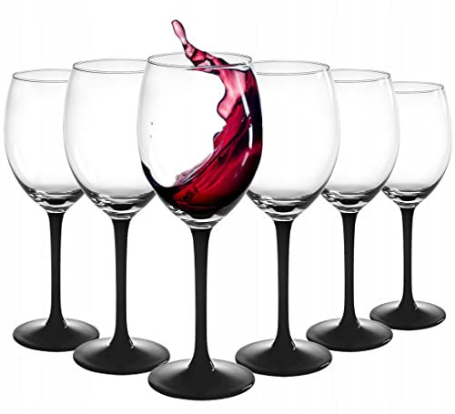 SOLAVIA Wine Glasses 330ml Pack of 6 Black Long Stem H21cm Red Wine Idea for Dinner Celebrations Party