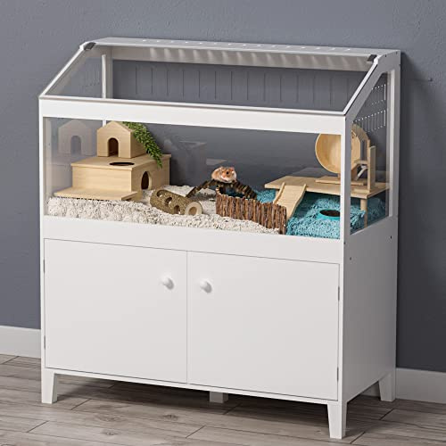 GDLF Hamster Cage with Storage Cabinet Small Animal Cage, Easy View Acrylic Panels, Large Habitat for Hedgehog Gerbil & Rat 39.5x19.7x43.7