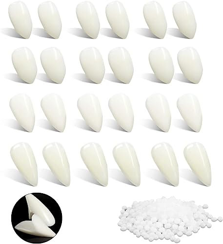 OneNine 12 Paare Vampirzähne Erwachsene Kinder 4 Größen Custom Fangs Vampire Zähne mit 3 Beutel Zähne Pellets Klebstoff für Cosplay Party Requisiten Halloween Party (13mm, 15mm, 17mm, 19mm)