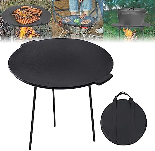 YARDIN Sartén de hierro fundido extraíble con 3 patas, diámetro de 45 cm, trípode redondo de hierro fundido con asa, sartén holandesa para barbacoa, accesorio para barbacoa, barbacoa para camping,