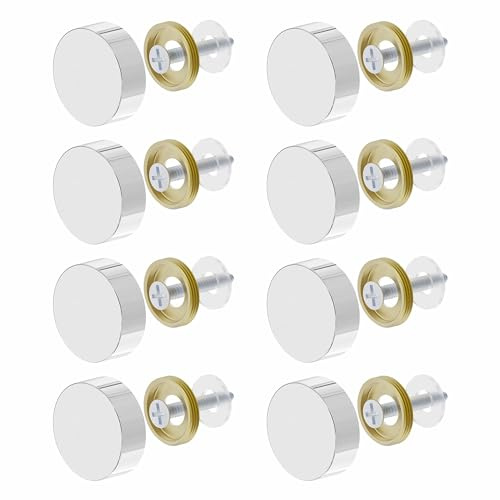 FOCMKEAS 8 PCS 25mm(0.98) Mirror Screws, Brass Decorative Caps Cover Fasteners, Metal Mirror Nails, Polished Flat Silver Lid (Bright Silver)