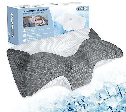 HOMCA Almohada Cervical de Espuma Viscoelastica, Almohada para Dormir con Funda Transpirable y Fresca, Almohadas Ergonómico para Dolor de Cuello y Hombros 60 x 35 x 8/12 cm