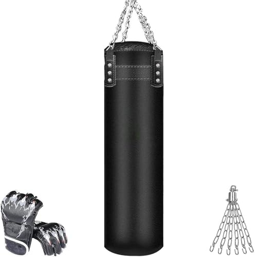 Ysaca Sacco da boxe da allenamento, sacco pesante da boxe per adulti, senza imbottitura, con guanti, catena, gancio da soffitto, per MMA, Muay Thai, karate, taekwondo (160 cm)