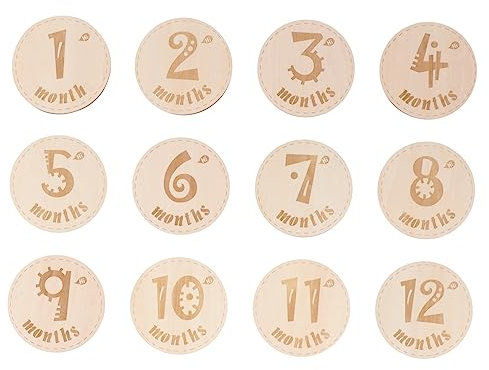 Gadpiparty 12 Stücke Set Holz Baby Karten Neugeborenen Foto Prop Natürliche Holz Monatliche Für Baby Fotografie