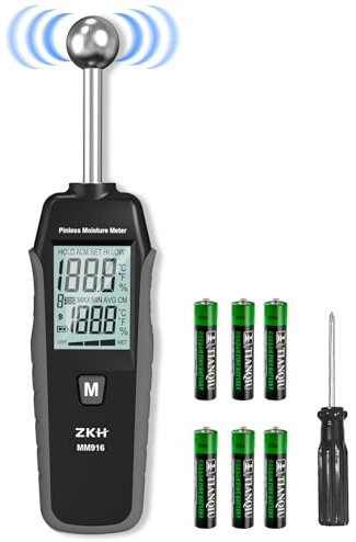 ZKH Testeur Humidité, Humidimetre Profondeur D'analyse de 20-40 mm, Détecteur Humidité Mur, Plage 0-199,9 mm, Alarme Aonore, Écran LCD, Mesure Humidité Mur pour Construction, Bois, Plâtre, Maçonnerie