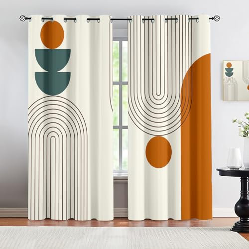 Mittelalterliche Gardinen Wohnzimmer Mit Ösen, Gebogene Linien Muster Vorhang Blickdicht für Kinderzimmer Schlafzimmer, Verdunklungsvorhänge Schallschutz Thermovorhang 2 x 150B x 270H cm