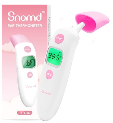 Snomd Termómetro de frente y oído 3 en 1 sin contacto, retroiluminación, cuerpo objeto, sensor de temperatura, termómetro digital sin contacto con alerta de fiebre