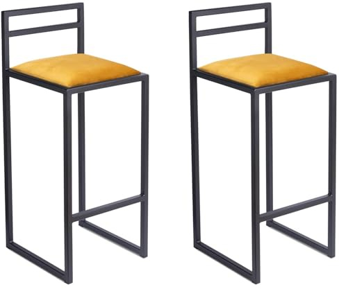FERRO Barstol med modern design, set om 2, svart med ryggstöd 84 cm – barstol i metall med stoppat säte – loftstil
