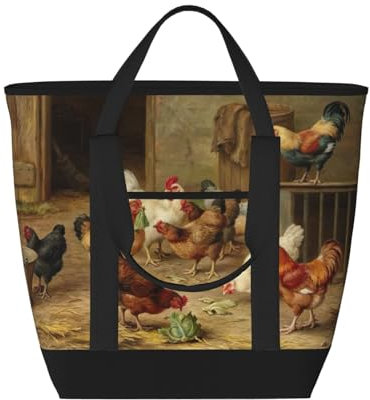 EdWal Bolsa de gran capacidad con estampado de gallina asada, bolsa de almuerzo reutilizable, bolsa de almuerzo para playa, viajes, camping, para mujeres y hombres