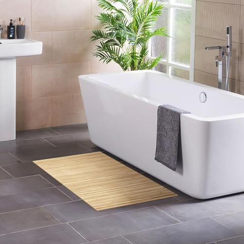 DE-COmmerce Badteppich aus Bambus Lines Pure 50 x 80 cm Badematte Badvorleger Duschmatte rutschhemmend