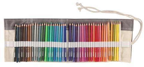 ZONADAH Bolsa de Crayones de Lona, Paquete de 48 Crayones con 48 Ranuras, Rollos de Bolígrafos Envolventes, Organizador de Rollos de Lápices, Lápices de Colores, Crayones de Artista para Dibujar
